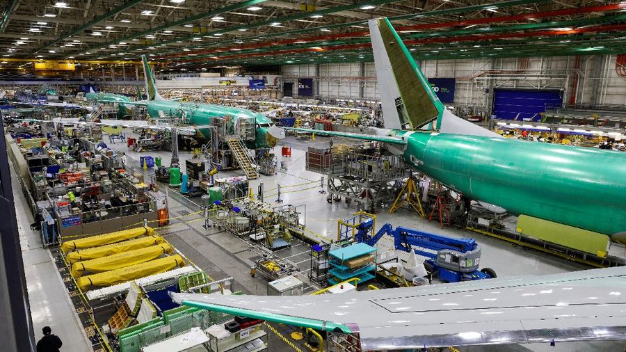 The production line for the Boeing P-8 Poseidon maritime patrol aircraft is pictured at Boeing's 737 factory in Renton, Washington, U.S. November 18, 2021. REUTERS/Jason Redmond