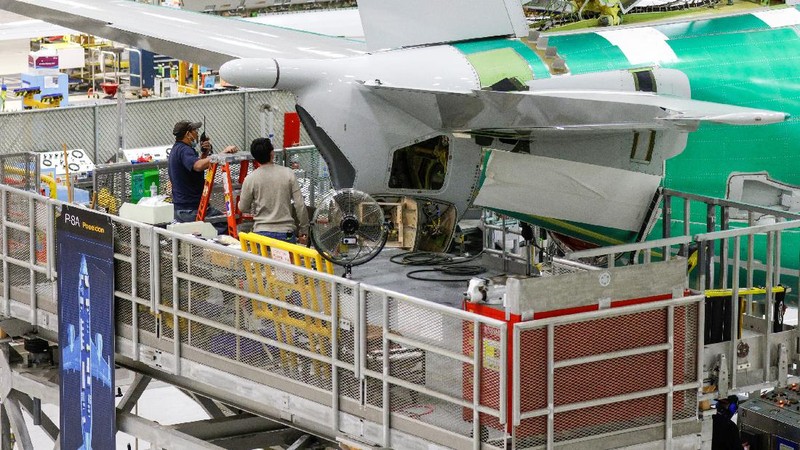 The production line for the Boeing P-8 Poseidon maritime patrol aircraft is pictured at Boeing's 737 factory in Renton, Washington, U.S. November 18, 2021. REUTERS/Jason Redmond