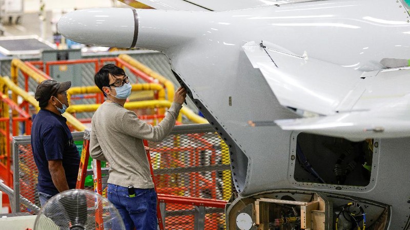 The production line for the Boeing P-8 Poseidon maritime patrol aircraft is pictured at Boeing's 737 factory in Renton, Washington, U.S. November 18, 2021. REUTERS/Jason Redmond