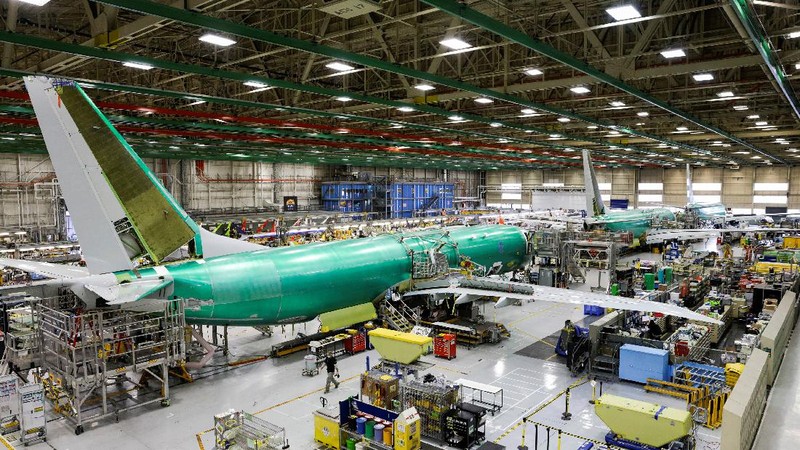 The production line for the Boeing P-8 Poseidon maritime patrol aircraft is pictured at Boeing's 737 factory in Renton, Washington, U.S. November 18, 2021. REUTERS/Jason Redmond