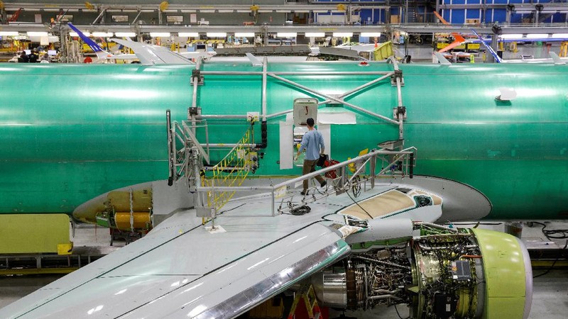 The production line for the Boeing P-8 Poseidon maritime patrol aircraft is pictured at Boeing's 737 factory in Renton, Washington, U.S. November 18, 2021. REUTERS/Jason Redmond