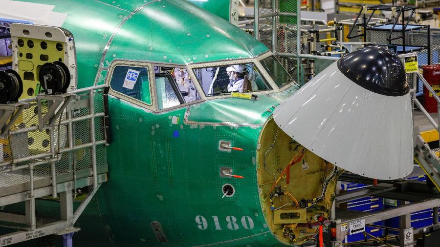The production line for the Boeing P-8 Poseidon maritime patrol aircraft is pictured at Boeing's 737 factory in Renton, Washington, U.S. November 18, 2021. REUTERS/Jason Redmond