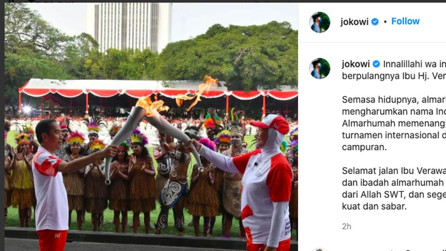 Presiden Jokowi turut menyampaikan duka mendalam atas meninggalnya Legenda bulutangkis putri, Verawaty Fajrin. (Tangkapan layar)