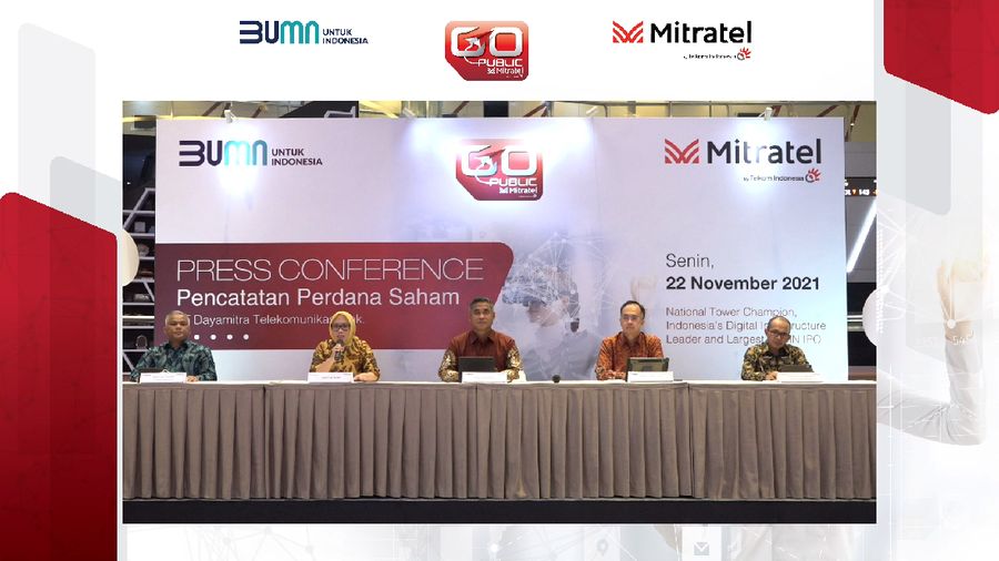 Konfrensi Pers Pencatatan Saham Perdana  PT Dayamitra Telekomunikasi Tbk (MTEL) atau Mitrate. (Dok. Mitrate)