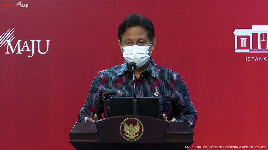 Menteri Kesehatan (Menkes), Budi Gunadi Sadikin dalam konfrensi Pers terkait “Evaluasi Pemberlakuan Pembatasan Kegiatan Masyarakat, 22 Nov 2021 (Tangkapan Layar Sekretariat Presiden)
