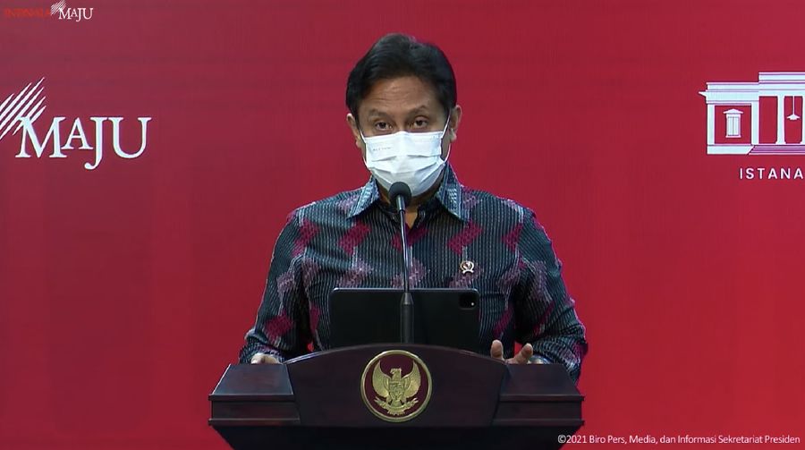 Menteri Kesehatan (Menkes), Budi Gunadi Sadikin dalam konfrensi Pers terkait “Evaluasi Pemberlakuan Pembatasan Kegiatan Masyarakat, 22 Nov 2021 (Tangkapan Layar Sekretariat Presiden)