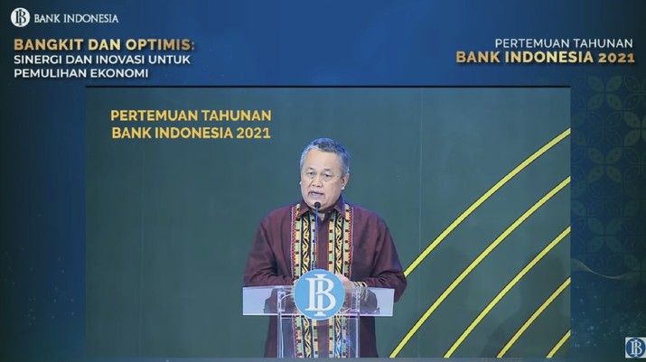 Gubernur Bank Indonesia Perry Warjiyo dalam Acara Pertemuan Tahunan Bank Indonesia 2021 (Tangkapan Layar Youtube Bank Indonesia)