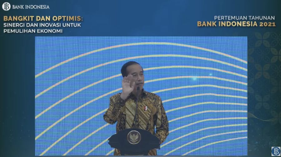 Presiden Joko Widodo dalam Acara Pertemuan Tahunan Bank Indonesia 2021 (Tangkapan Layar Youtube Bank Indonesia)