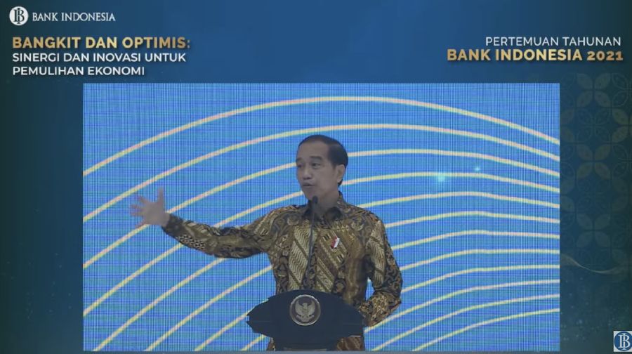 Presiden Joko Widodo dalam Acara Pertemuan Tahunan Bank Indonesia 2021 (Tangkapan Layar Youtube Bank Indonesia)