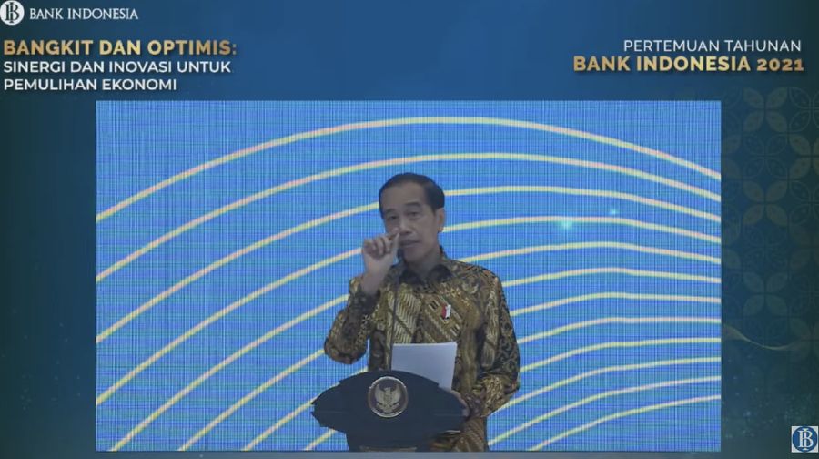 Presiden Joko Widodo dalam Acara Pertemuan Tahunan Bank Indonesia 2021 (Tangkapan Layar Youtube Bank Indonesia)