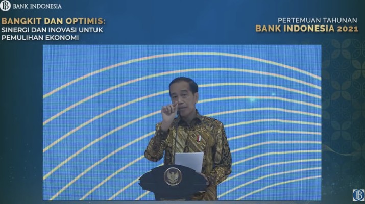 Presiden Joko Widodo dalam Acara Pertemuan Tahunan Bank Indonesia 2021 Presiden Joko Widodo dalam Acara Pertemuan Tahunan Bank Indonesia 2021 (Tangkapan Layar Youtube Bank Indonesia)