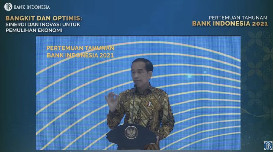 Presiden Joko Widodo dalam Acara Pertemuan Tahunan Bank Indonesia 2021 (Tangkapan Layar Youtube Bank Indonesia)