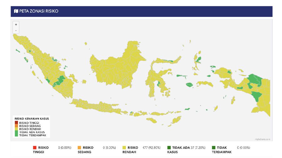 Peta Zonasi Risiko per 21 Novmber 2021. (Dok: Tangkapan layar covid19.go.id)