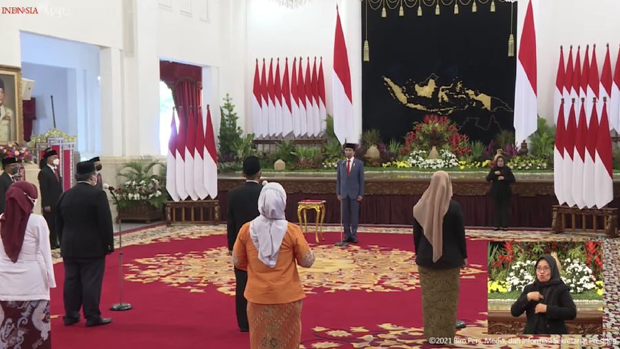 Pelantikan Keanggotaan Komisi Nasional Disabilitas, Istana Negara, Rabu (1/12/2021). (Tangkapan layar Youtube Setpres RI)