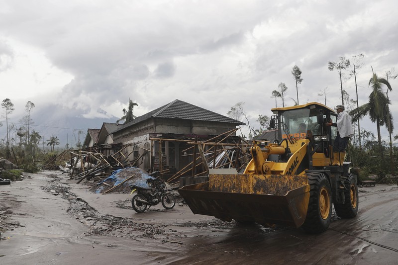 INDONESIA-VOLCANO/ Trees covered with volcanic ash are seen in an area affected by the eruption of Mount Semeru volcano in Candipuro district, Lumajang, Indonesia, December 6, 2021. REUTERS/Willy Kurniawan