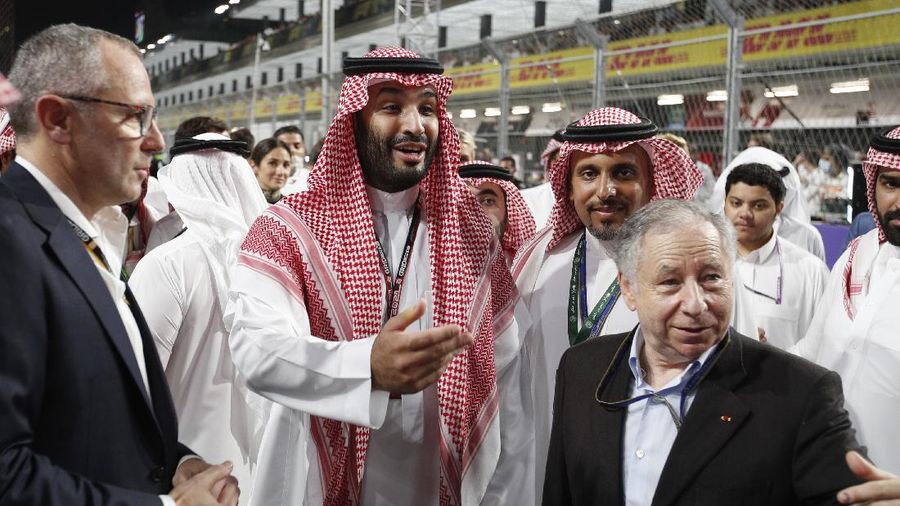 People watch fireworks at the end of the Formula One Saudi Arabian Grand Prix in Jiddah, Sunday, Dec. 5, 2021. AP Photo/Hassan Ammar)