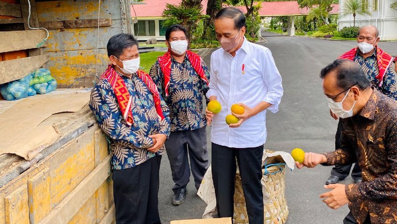 Presiden Joko Widodo menerima enam perwakilan warga Liang Melas Datas, Kabupaten Karo, Provinsi Sumatera Utara di Istana Merdeka, Jakarta, pada Senin (6/12/2021). (Biro Pers Sekretariat Presiden/Laily Rachev)