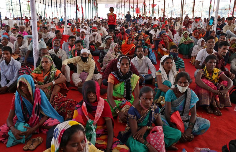 Farmers gather to mark the first anniversary of their protests on the outskirts of Delhi at Pakora Chowk near Tikri border, India, November 26, 2021. REUTERS/Anushree Fadnavis