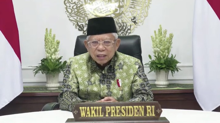 Wakil Presiden (Wapres)  Ma’ruf Amin dalam acara Indonesia Fintech Summit 2021  (Tangkapan Layar Youtube Jasa Keuangan)