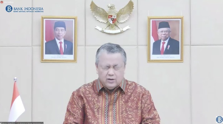 Gubernur BI Perry Warjiyo Saat Pengumuman Hasil Rapat Dewan Gubernur Bulanan Bulan Desember 2021. ( Gubernur BI Perry Warjiyo Saat Pengumuman Hasil Rapat Dewan Gubernur Bulanan Bulan Desember 2021. (Tangkapan Layar via Youtube Bank Indonesia)