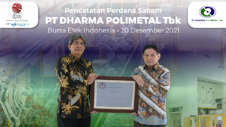 Perusahaan manufaktur komponen otomotif milik Grup Triputra, PT Dharma Polimetal Tbk (DRMA) mencatatkan saham perdana di Bursa Efek Indonesia (BEI) pada Senin, 20 Desember 2021.