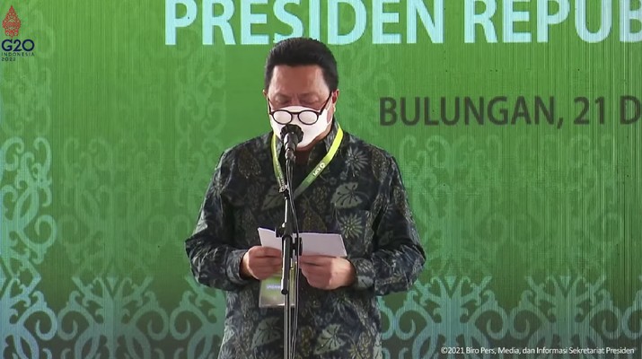 Groundbreaking Kawasan Industri Hijau Indonesia, Kabupaten Bulungan, (21/12/2021). (Tangkapan layar Youtube Sekpres RI) Groundbreaking Kawasan Industri Hijau Indonesia, Kabupaten Bulungan, (21/12/2021). (Tangkapan layar Youtube Sekpres RI)