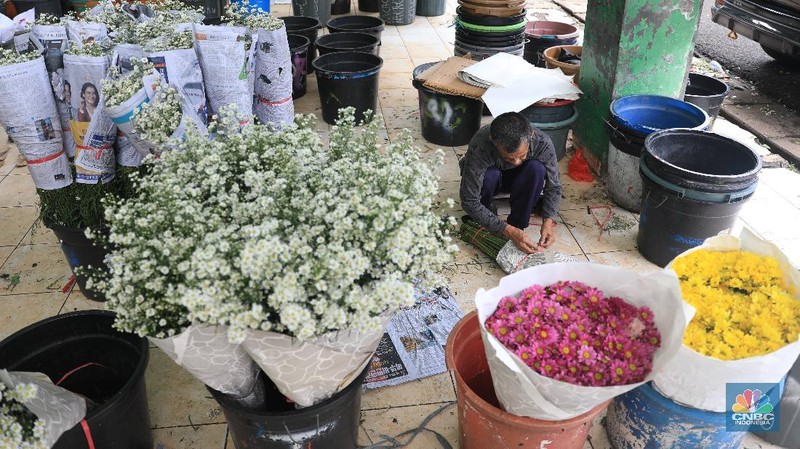 Pasar kembang Rawa Belong. (CNBC Indonesia/Muhammad Sabki)