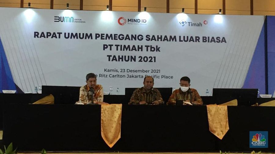 Konferensi Pers RUPSLB PT Timah Tbk (TINS). (CNBC Indonesia/Monica Wareza)