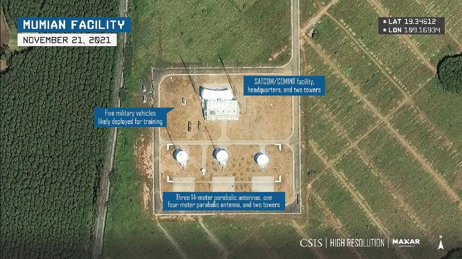 Tangkapan citra satelit perkembangan signifikan di fasilitas Mumian di Pulau Hainan. (Tangkapan layar Teknologi CSIS/Maxar)