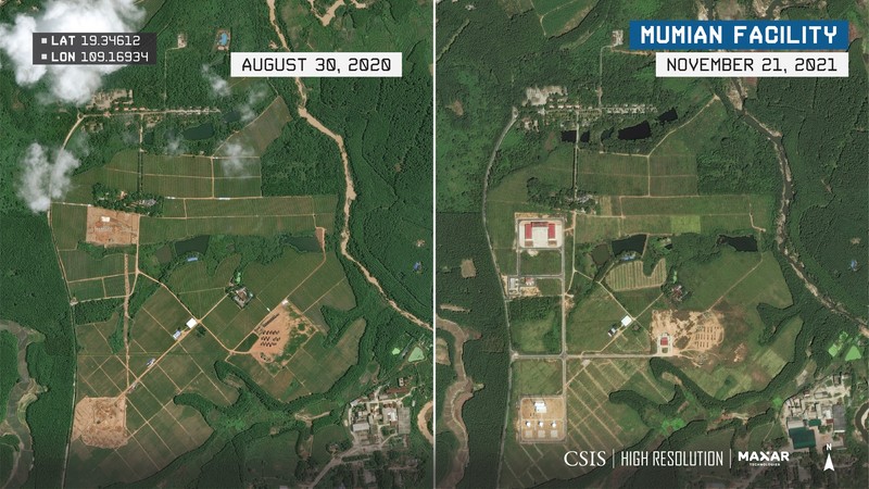 Tangkapan citra satelit perkembangan signifikan di fasilitas Mumian di Pulau Hainan. (Tangkapan layar Teknologi CSIS/Maxar)