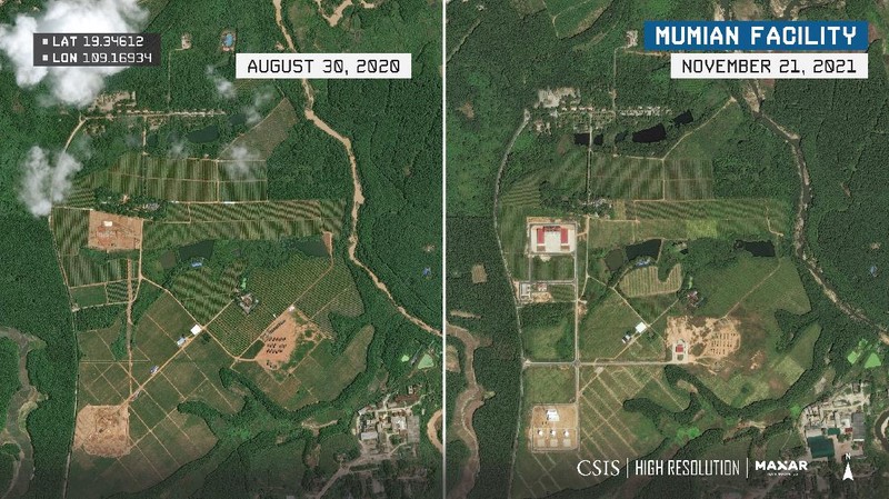 Tangkapan citra satelit perkembangan signifikan di fasilitas Mumian di Pulau Hainan. (Tangkapan layar Teknologi CSIS/Maxar)