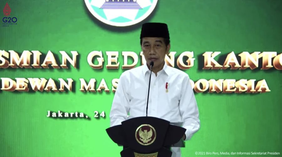 Peresmian Gedung Kantor Pimpinan Pusat Dewan Masjid Indonesia, Jakarta, (24/12/2021). (Tangkapan layar youtube Setpres  RI)