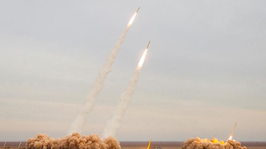 A missile is launched during a joint exercise called the 'Great Prophet 17', in the southwest of Iran, December 24, 2021. Picture taken December 24, 2021. Saeed Sajjadi/Fars News/WANA (West Asia News Agency) via REUTERS. ATTENTION EDITORS - THIS IMAGE HAS BEEN SUPPLIED BY A THIRD PARTY.