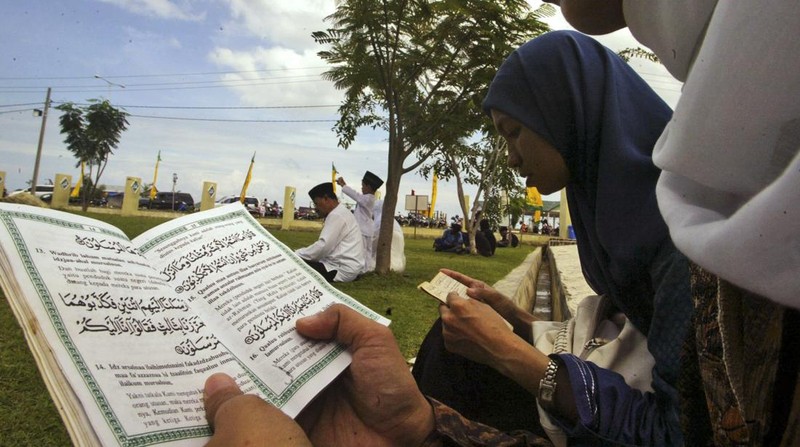FILE - In this Jan. 30, 2005 file photo, an aerial view shows the Rahmatullah Lampuuk mosque in the village of Lhoknga, near Banda Aceh, Indonesia. Friday marks the 10th anniversary of one of the deadliest natural disasters in world history: a tsunami, triggered by a massive earthquake off the Indonesian coast, leaving more than 230,000 people dead in 14 countries and causing about $10 billion in damage. Countries from Indonesia to India to Africa's east coast were hit, leaving shocking scenes of death and destruction. (AP Photo/Greg Baker, File)