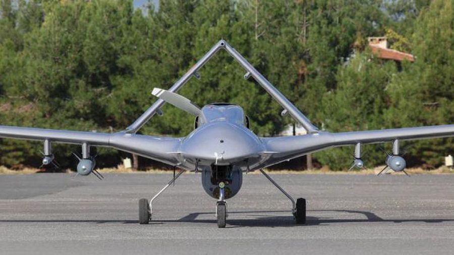 A Turkish-made Bayraktar TB2 drone is seen during a rehearsal of a military parade dedicated to Independence Day in Kyiv, Ukraine, Friday, Aug. 20, 2021. Ukraine will mark the 30th anniversary of its independence on Aug. 24. (AP Photo/Efrem Lukatsky)
