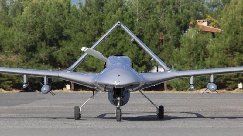 A Turkish-made Bayraktar TB2 drone is seen during a rehearsal of a military parade dedicated to Independence Day in Kyiv, Ukraine, Friday, Aug. 20, 2021. Ukraine will mark the 30th anniversary of its independence on Aug. 24. (AP Photo/Efrem Lukatsky)