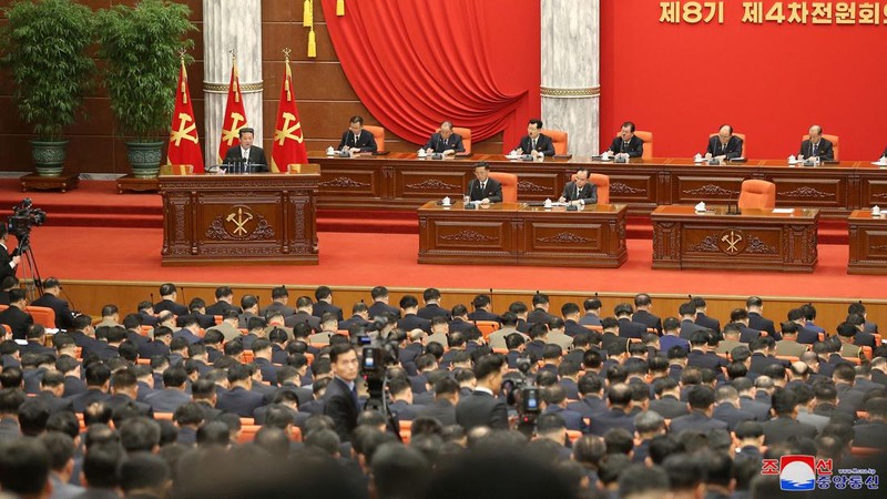 North Korean leader Kim Jong Un attends a plenary meeting of the Central Committee of the ruling Workers' Party in this photo released on December 28, 2021 by North Korea's Korean Central News Agency (KCNA). KCNA/via REUTERS. ATTENTION EDITORS - THIS IMAGE WAS PROVIDED BY A THIRD PARTY. REUTERS IS UNABLE TO INDEPENDENTLY VERIFY THIS IMAGE. NO THIRD PARTY SALES. SOUTH KOREA OUT.