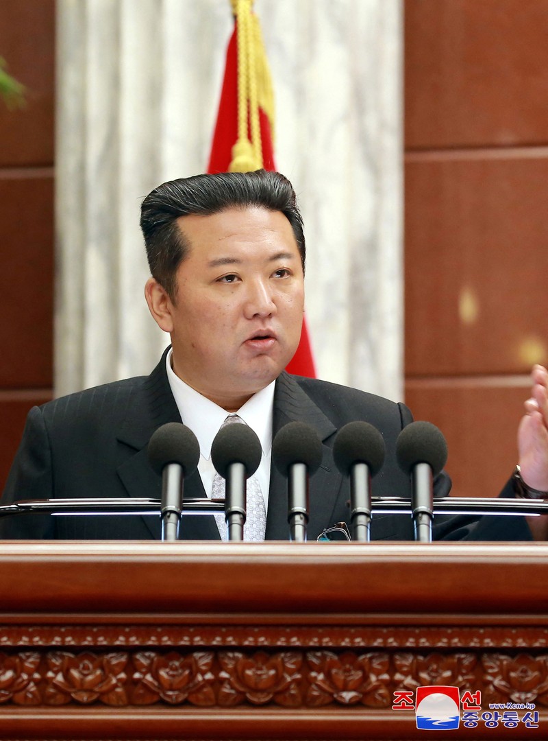 North Korean leader Kim Jong Un attends a plenary meeting of the Central Committee of the ruling Workers' Party in this photo released on December 28, 2021 by North Korea's Korean Central News Agency (KCNA). KCNA/via REUTERS. ATTENTION EDITORS - THIS IMAGE WAS PROVIDED BY A THIRD PARTY. REUTERS IS UNABLE TO INDEPENDENTLY VERIFY THIS IMAGE. NO THIRD PARTY SALES. SOUTH KOREA OUT.