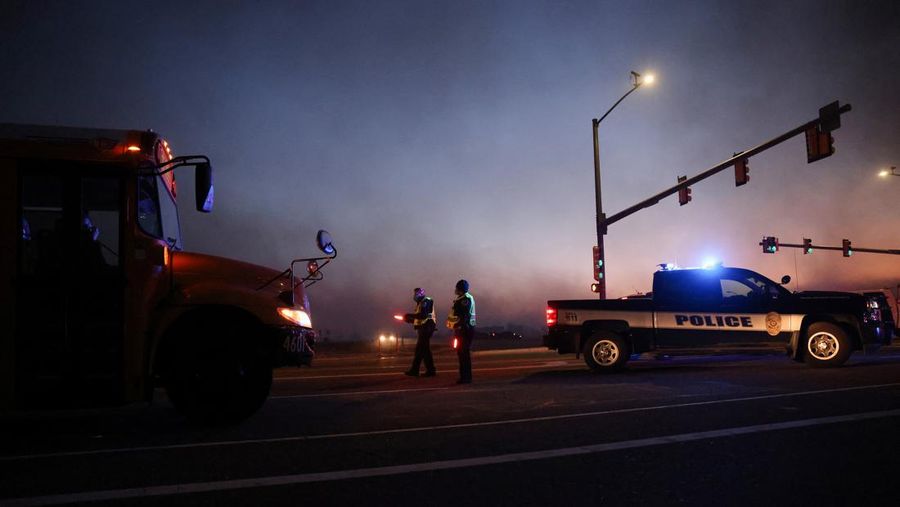 Structures burn, including an Element Hotel, as a wind-driven wildfire forced evacuation of the Superior suburb of Boulder, Colorado, U.S. December 30, 2021.  Trevor Hughes/USA TODAY NETWORK via REUTERS
NO RESALES. NO ARCHIVES MANDATORY CREDIT
     TPX IMAGES OF THE DAY