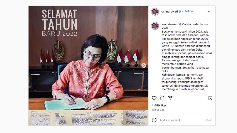 Catatan akhir tahun 2021 (Tangkapan Layar via Instagram @smindrawati)