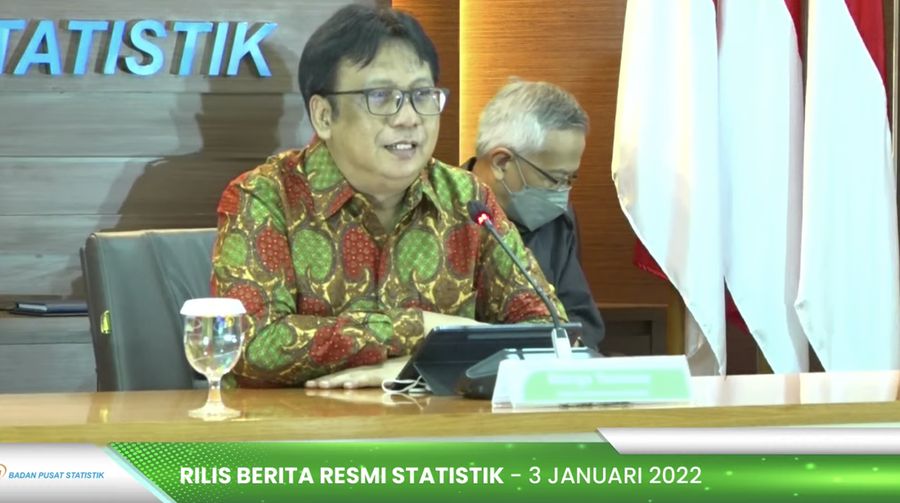 Kepala BPS, Margo Yuwono dalam Konferensi pers Rilis BPS 3 Januari 2022 (Tangkapan Layar Youtube BPS Statistics)