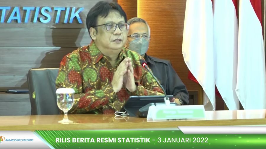 Kepala BPS, Margo Yuwono dalam Konferensi pers Rilis BPS 3 Januari 2022 (Tangkapan Layar Youtube BPS Statistics)