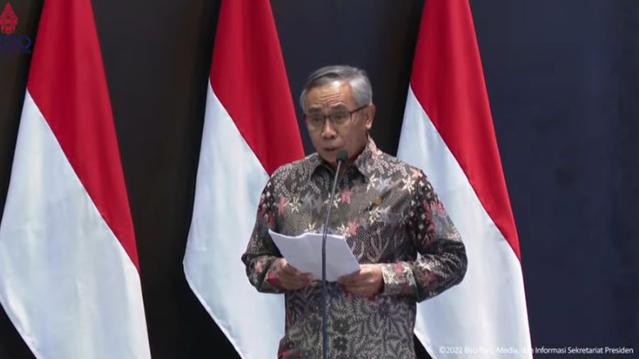 Ketua Dewan Komisioner Otoritas Jasa Keuangan (OJK) Wimboh Santoso Saat Peresmian Pembukaan Perdagangan BEI Tahun 2022. (Tangkapan Layar Youtube Sekretariat Presiden)