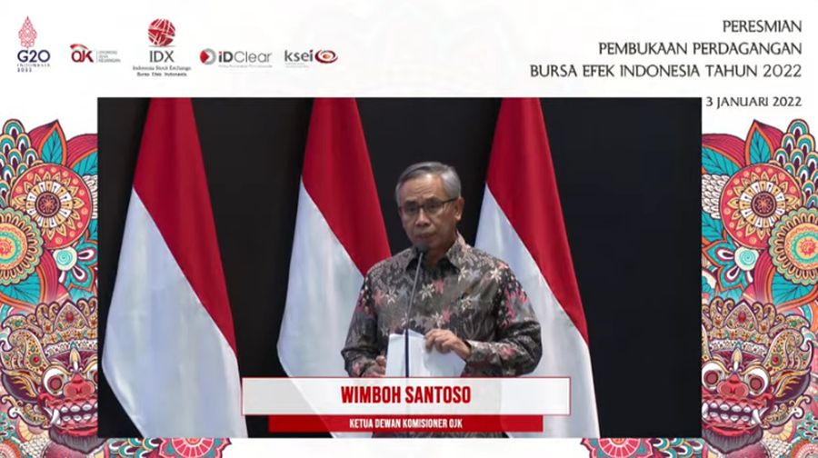 Ketua Dewan Komisioner Otoritas Jasa Keuangan (OJK) Wimboh Santoso Saat Peresmian Pembukaan Perdagangan BEI Tahun 2022. (Tangkapan Layar Youtube Indonesia Stock Exchange)