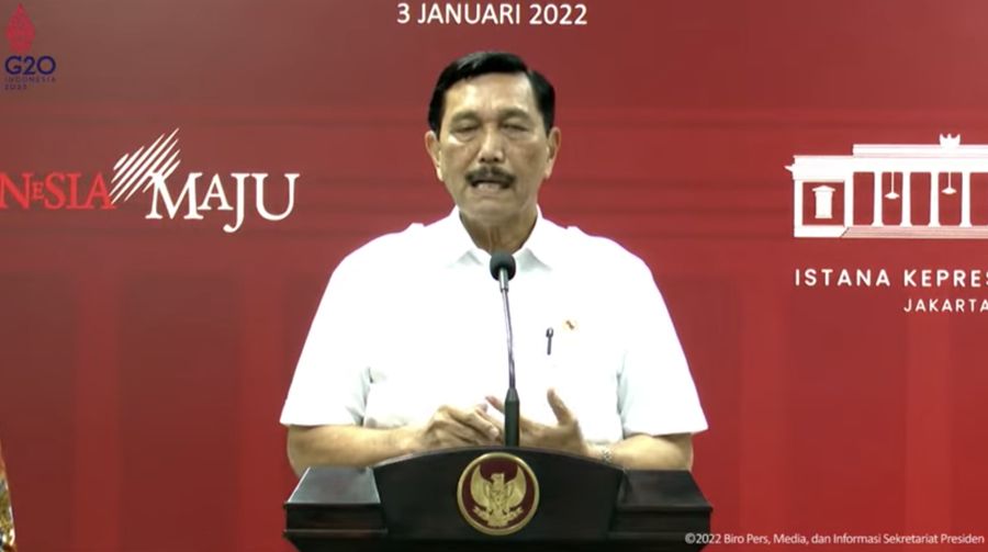 Menko Marves Luhut Binsar Pandjaitan Saat Keterangan Pers Hasil Rapat Terbatas Evaluasi PPKM, Kantor Presiden (3/1/2022). (Tangkapan Layar Youtube Skretariat Presiden)
