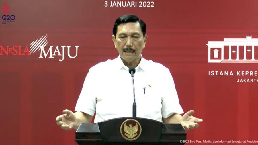 Menko Marves Luhut Binsar Pandjaitan Saat Keterangan Pers Hasil Rapat Terbatas Evaluasi PPKM, Kantor Presiden (3/1/2022). (Tangkapan Layar Youtube Skretariat Presiden)