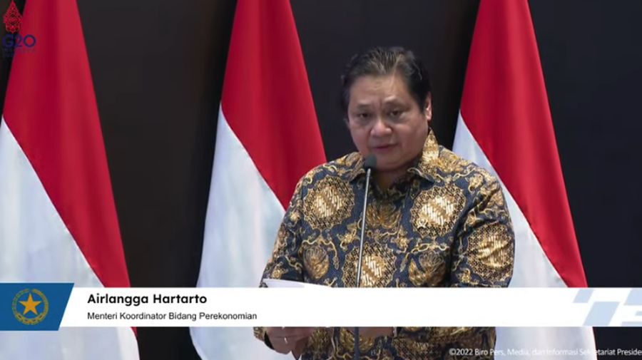 Menteri Koordinator Perekonomian, Airlangga Hartarto Saat Peresmian Pembukaan Perdagangan BEI Tahun 2022. (Tangkapan Layar Youtube Sekretariat Presiden)