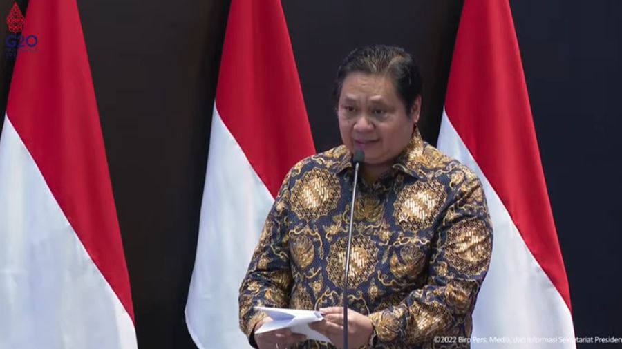Menteri Koordinator Perekonomian, Airlangga Hartarto Saat Peresmian Pembukaan Perdagangan BEI Tahun 2022. (Tangkapan Layar Youtube Sekretariat Presiden)