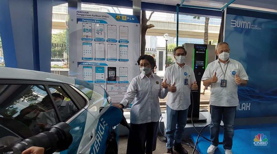 Peresmian SPKLU PLN dan Ditjen Ketenagalistrikan Kementerian ESDM. (CNBC Indonesia/ Cantika Adinda Putri)