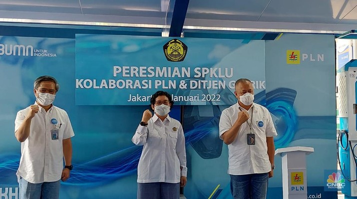 Peresmian SPKLU PLN dan Ditjen Ketenagalistrikan Kementerian ESDM. (CNBC Indonesia/ Cantika Adinda Putri)